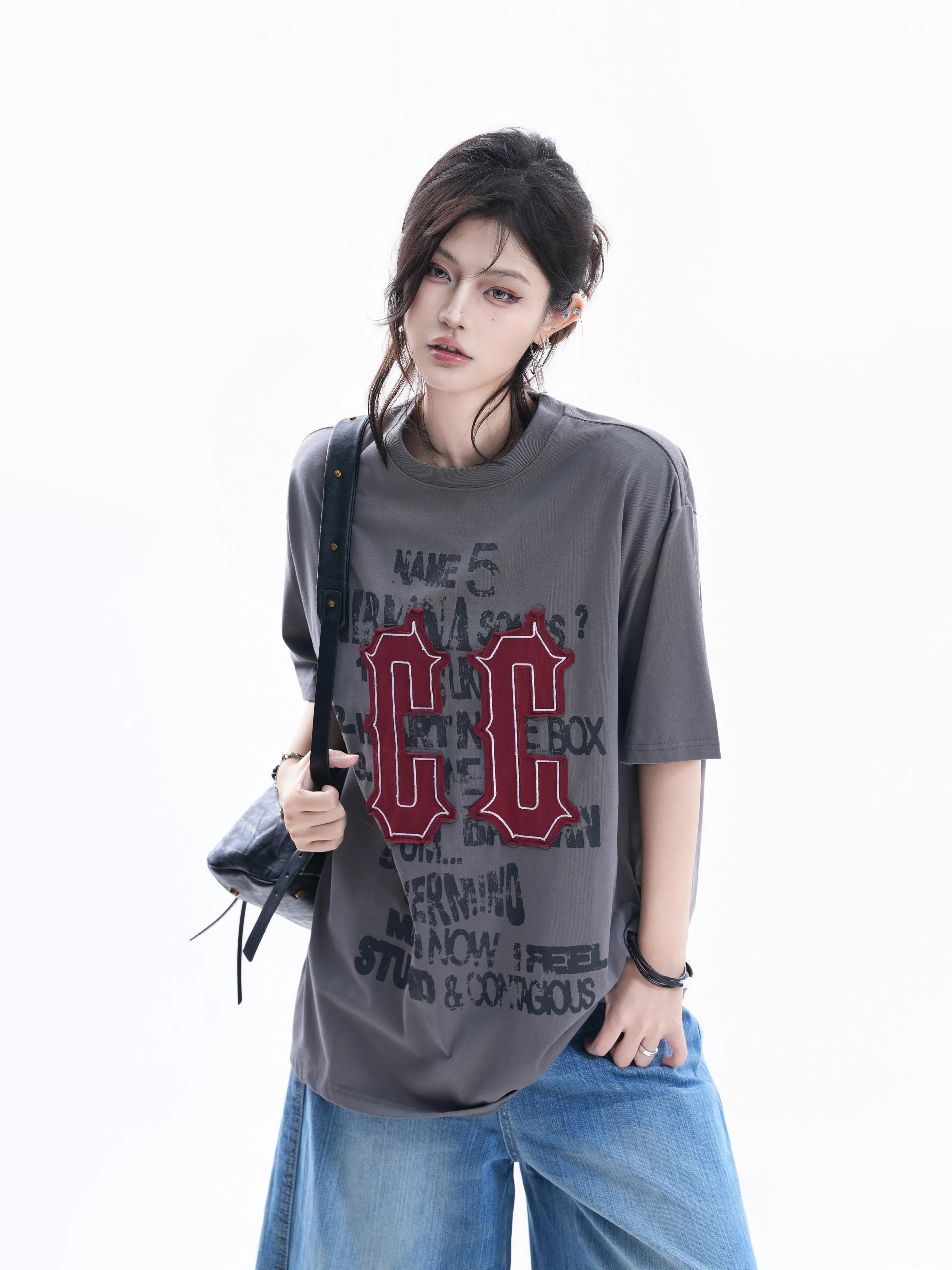 American Retro Letter Print T-Shirt Women Loose Casual Couple Trendy Brand Ins Short Sleeve Comfortable Breathable Cotton rou...