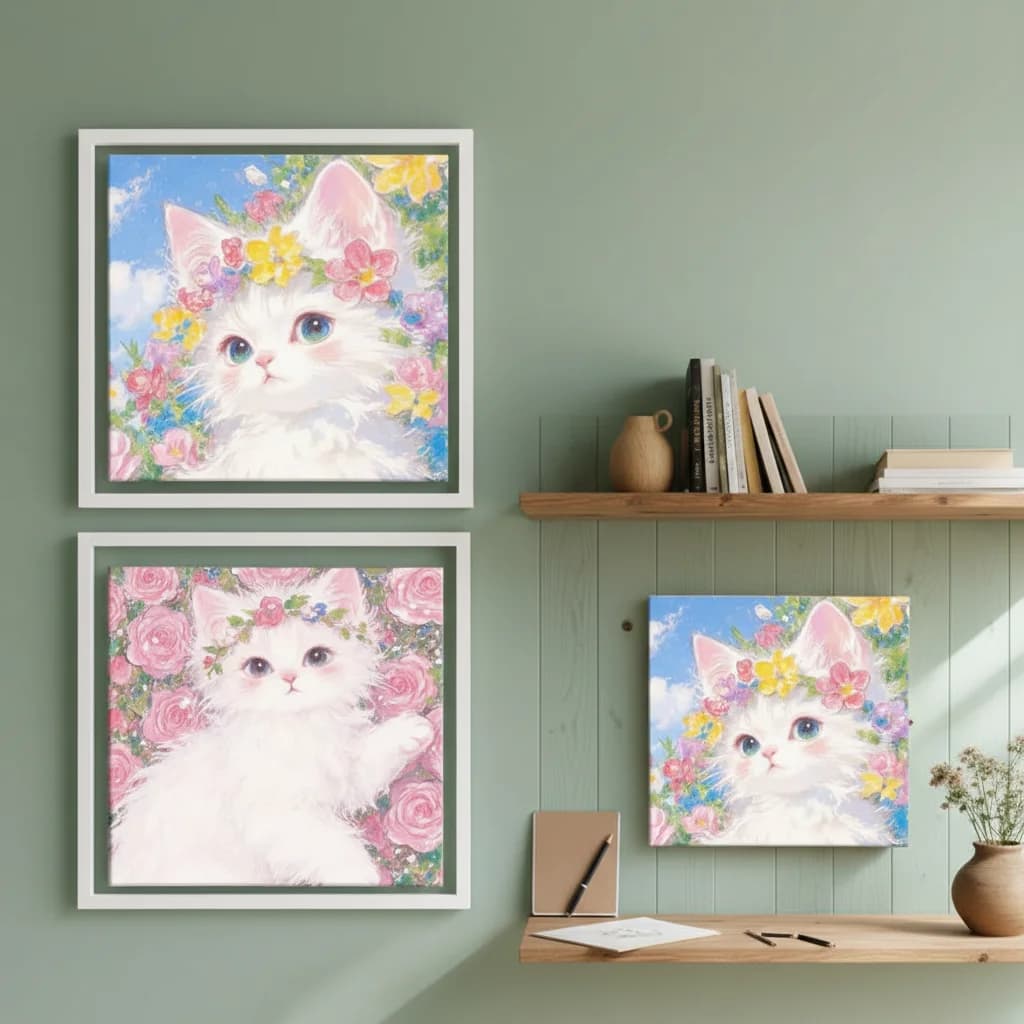 Cartoon Cat Oil Acrylic Paints Kit - Easy Painting by Numbers DIY Wall Art for Kids Room Decor Animal Themed Creative Gift