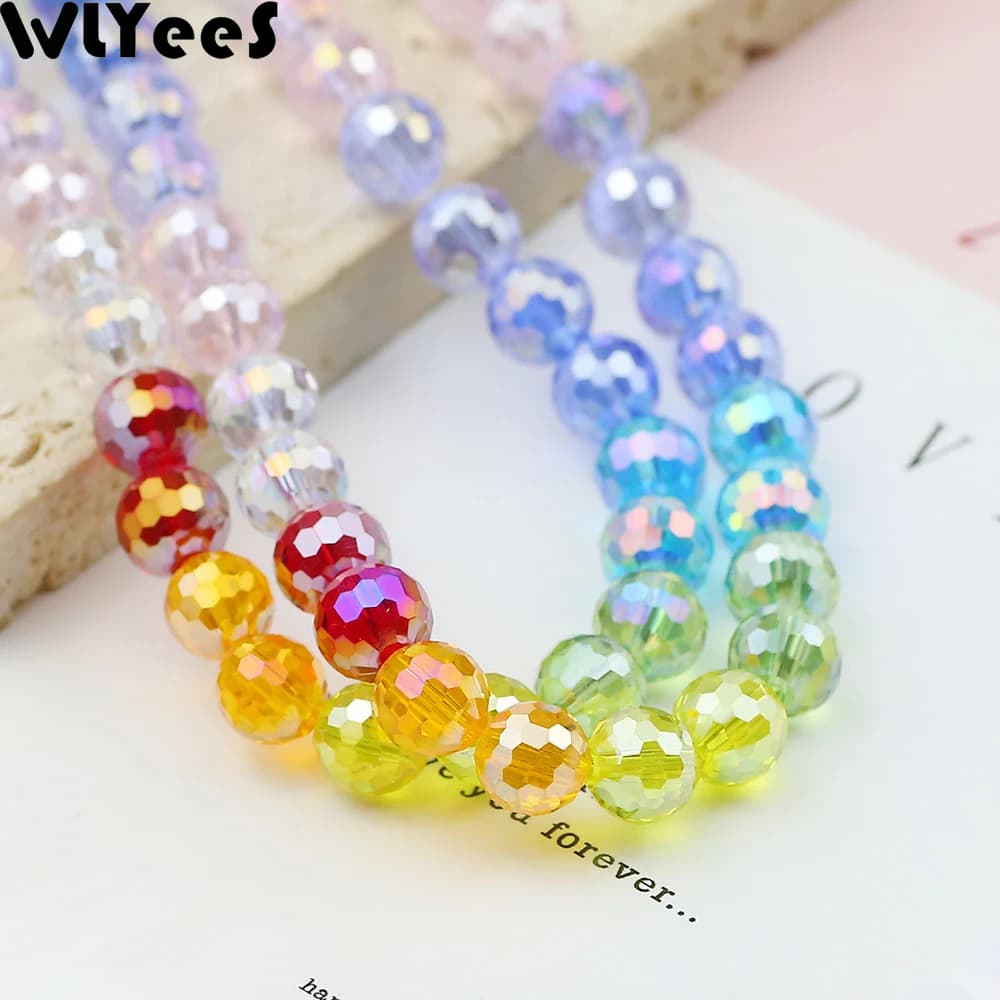 WLYeeS 8mm MixedColor iridescente discoteca sfaccettata perline a sfera rotonda 50 pezzi perline di vetro sfuse di cristallo austriaco per la creazione di gioielli fai da te