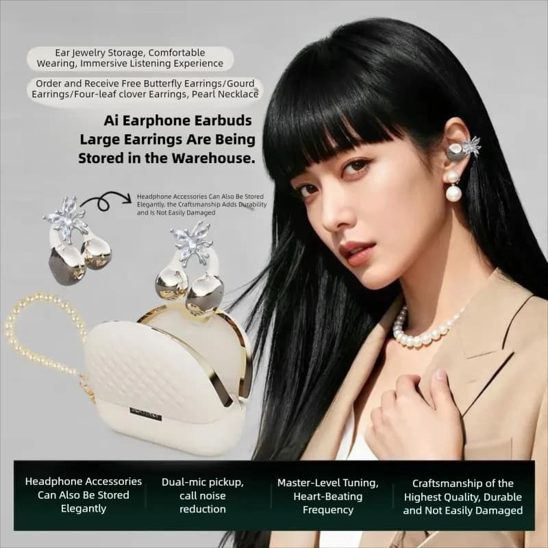 Nuovi Orecchini + Auricolari Bluetooth, Elegante Custodia di Ricarica a Forma di Argyle, Lunga Durata della Batteria, Riduzione del Rumore, Regalo di Moda per Ragazze e Donne