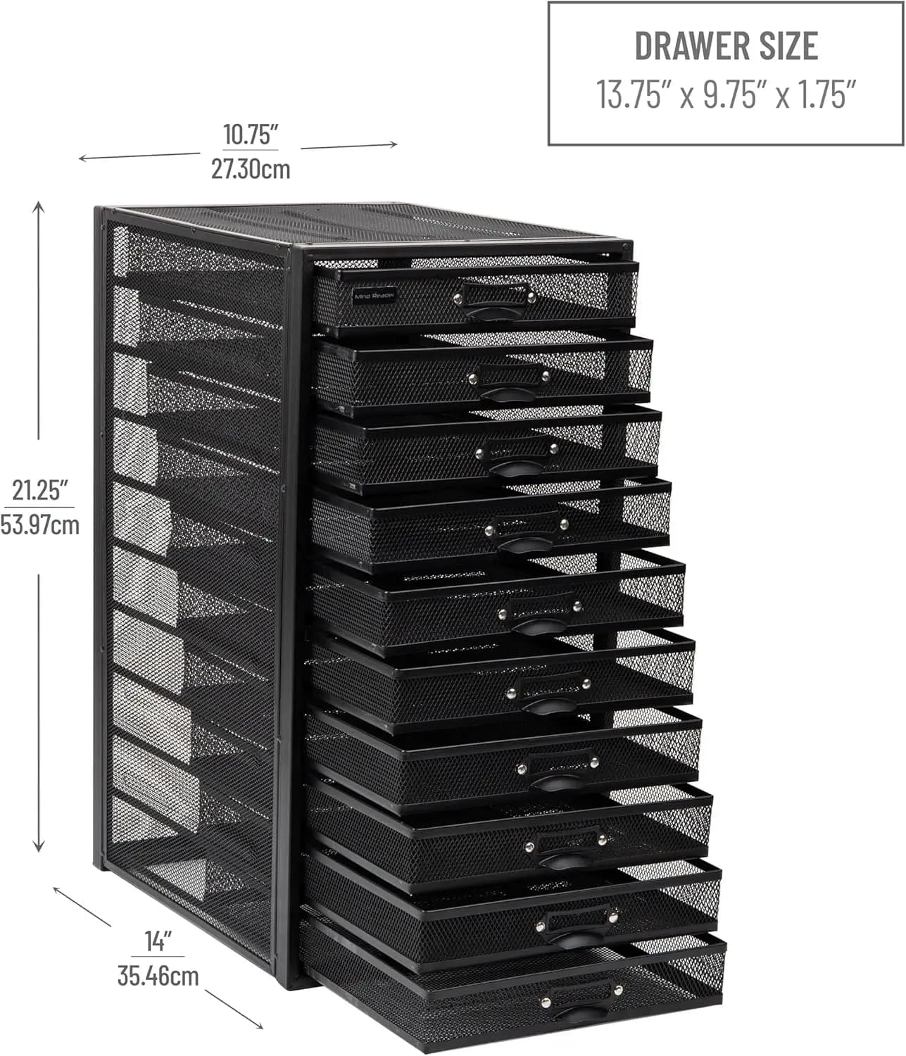 Organizer da scrivania a 10 cassetti per forniture per ufficio, artigianato, ordinamento posta e altro, rete metallica, 10,75" L x 14" L x 21,25" A, Nero·Vendita calda