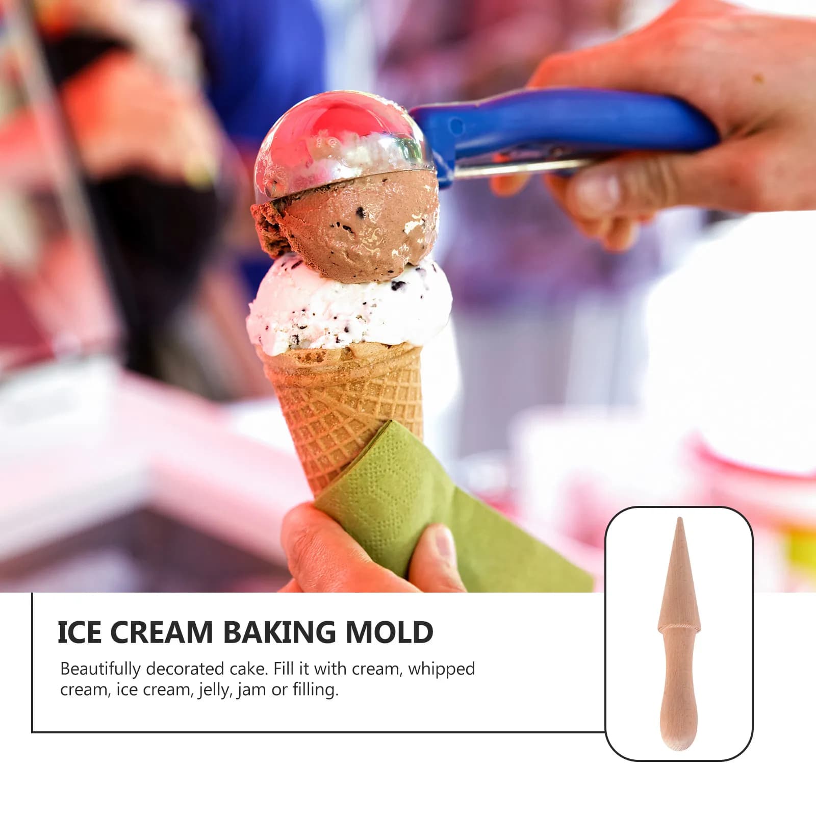 Stampo per Coni Gelato in Legno, Strumento per Waffle Fai-da-Te, Utensile da Cucina per Dolci (Bianco)