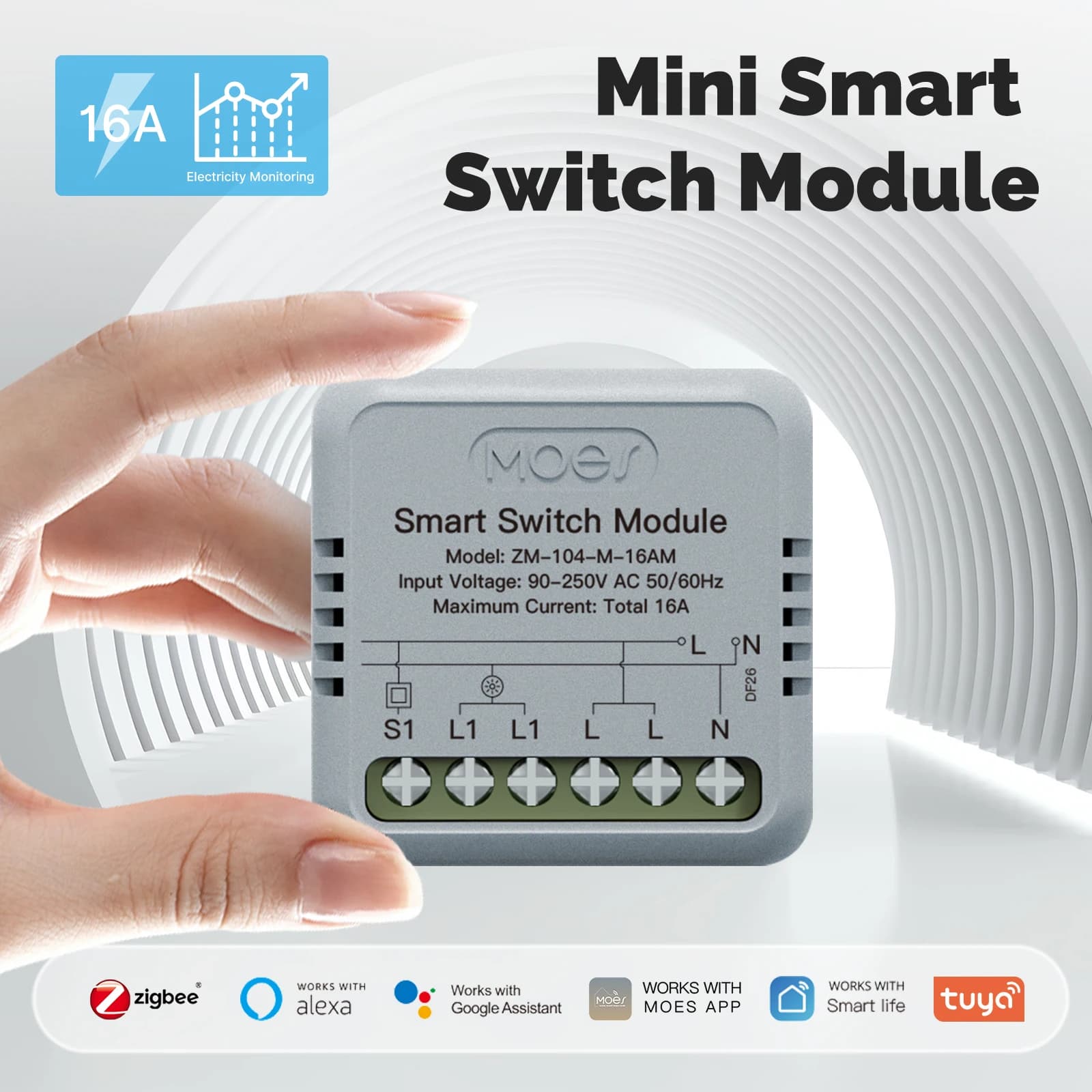 MOES Tuya ZigBee Smart Switch Module Consumption Electricity Monitor Timer Make From You Switch Light Switch 1 Gang Support Alexa Google