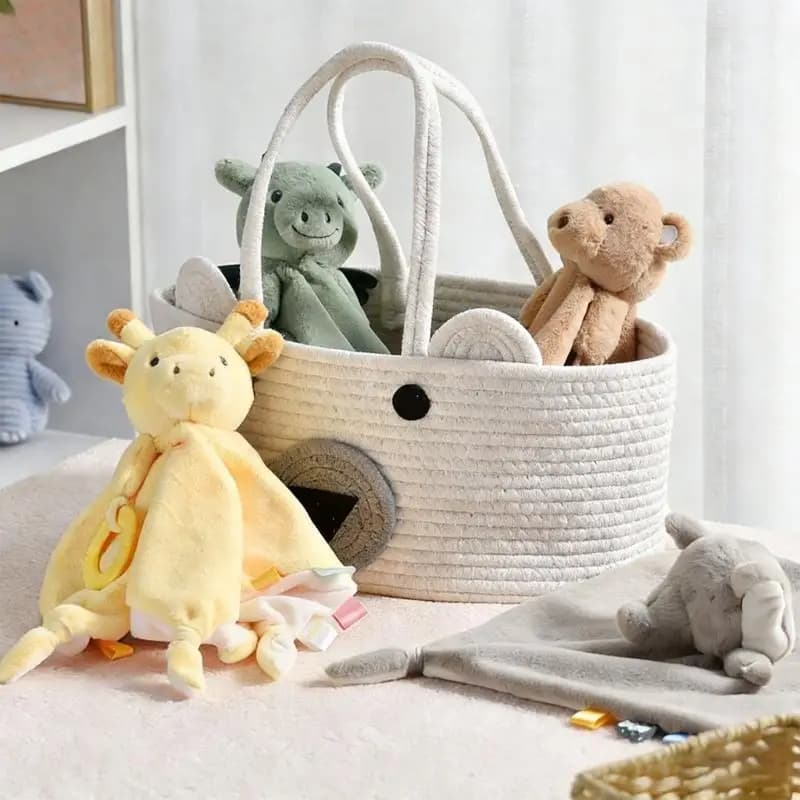 Giocattolo per il comfort del bambino con animali peluche dei cartoni animati e nastri per sonno calmante e lo sviluppo