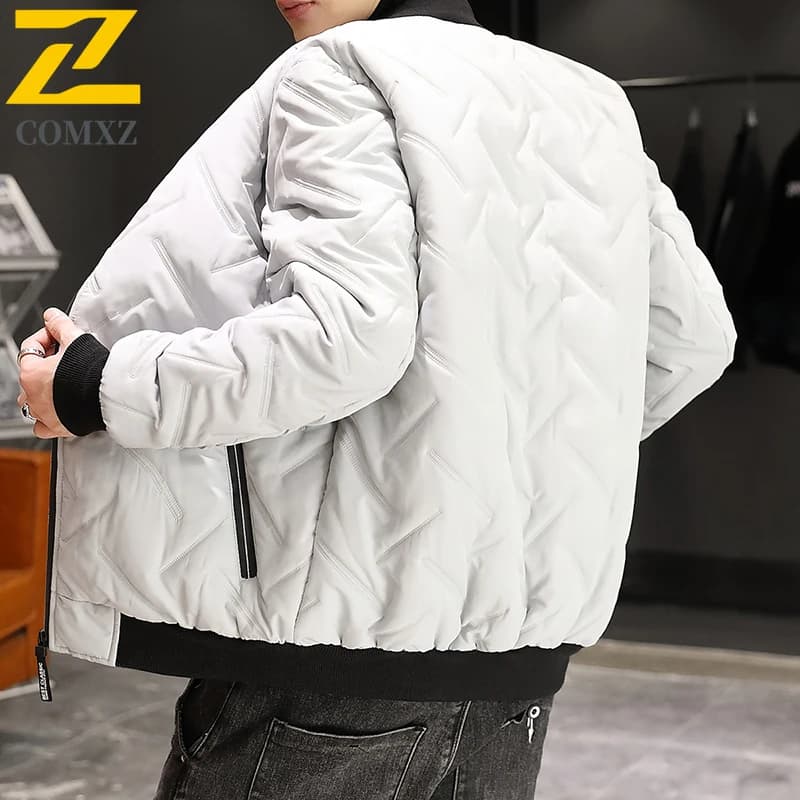 COMXZ Fashionable versatile cotton men's jacket 2025 new casual loose cotton jacket with warm cold thickened collar