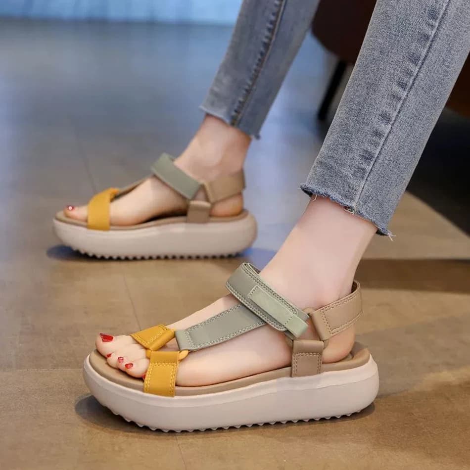 Sandali sportivi estivi da donna, scarpe casual da donna con suola spessa, scarpe da spiaggia aperte in velcro leggere, comode e antiscivolo