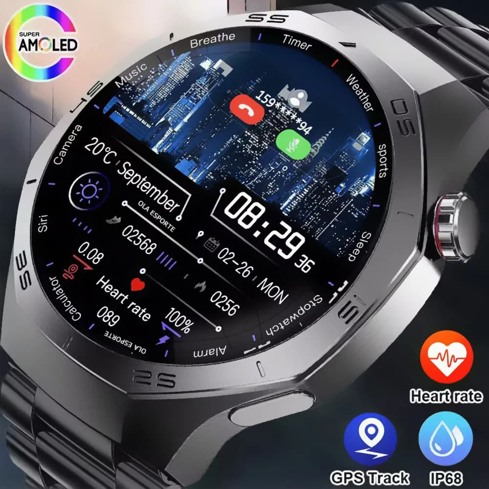 2025 New For Android Ios Watch Smart Men HD AMOLED Screen GPS Movement Trajectory Cardiac Frequency Bluetooth SmartWatch Waterproof
