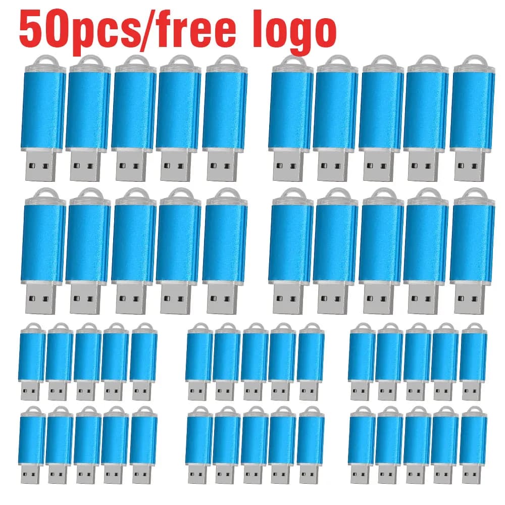 50 pz/lotto Chiavetta USB in metallo personalizzabile con logo, 2GB 1GB, Regali aziendali, USB 2.0, 128MB 512MB 4GB, Memory Stick, USB promozionale