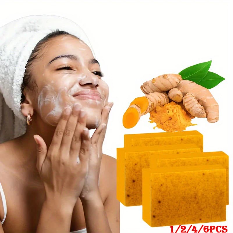 1/2/4/6 pezzi di sapone fatto a mano all'acido cogico alla curcuma per esfoliazione, idratante, pulizia profonda, rimozione macchie, rimozione dell'acne