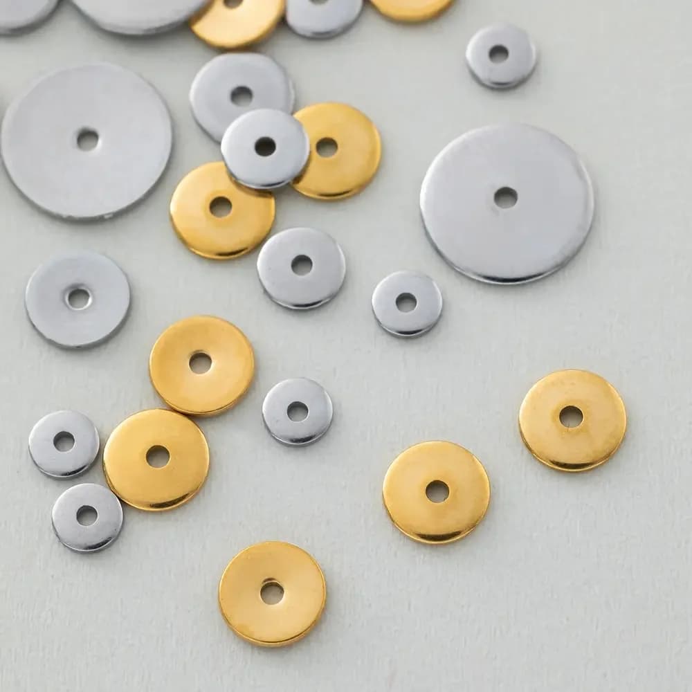50pcs Stainless Steel Flat Round Disc Spacers Loose Beads Charm Jewelry Findings for Necklace Bracelet Earring Making DIY