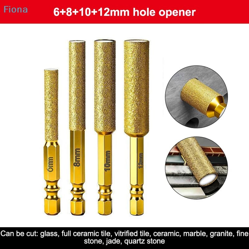 ♤ Set di punte da trapano per piastrelle in ceramica con codolo esagonale (6/8/10/12 mm) - Punte da trapano per forare vetro, ceramica, marmo e pietra
