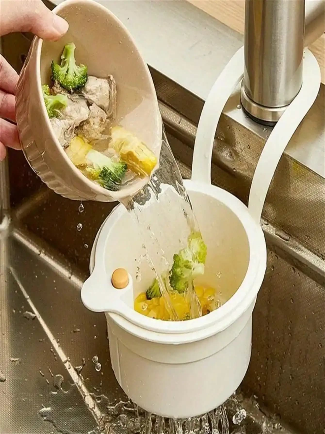 Cestello filtrante per lavello a spinta per pulizia automatica - Cestello di scarico automatico dei rifiuti alimentari con fondo staccabile, facile da installare e rimuovere, adatto per un design moderno della cucina