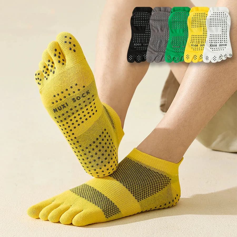 Yoga Pilates Five-Die Socks Cotton Men's ankle Dispensing Solid Anti-Slip Mesh Athletic Compression, Sports socks with boat tip