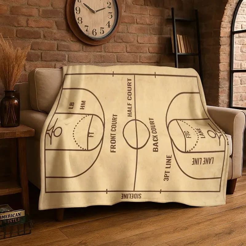 Retro Basketball Court Sport Flannel Blanket Soft Throw Blanket for Bedroom Living Room Bed Travel Camping Picnic Nap Cover Gift
