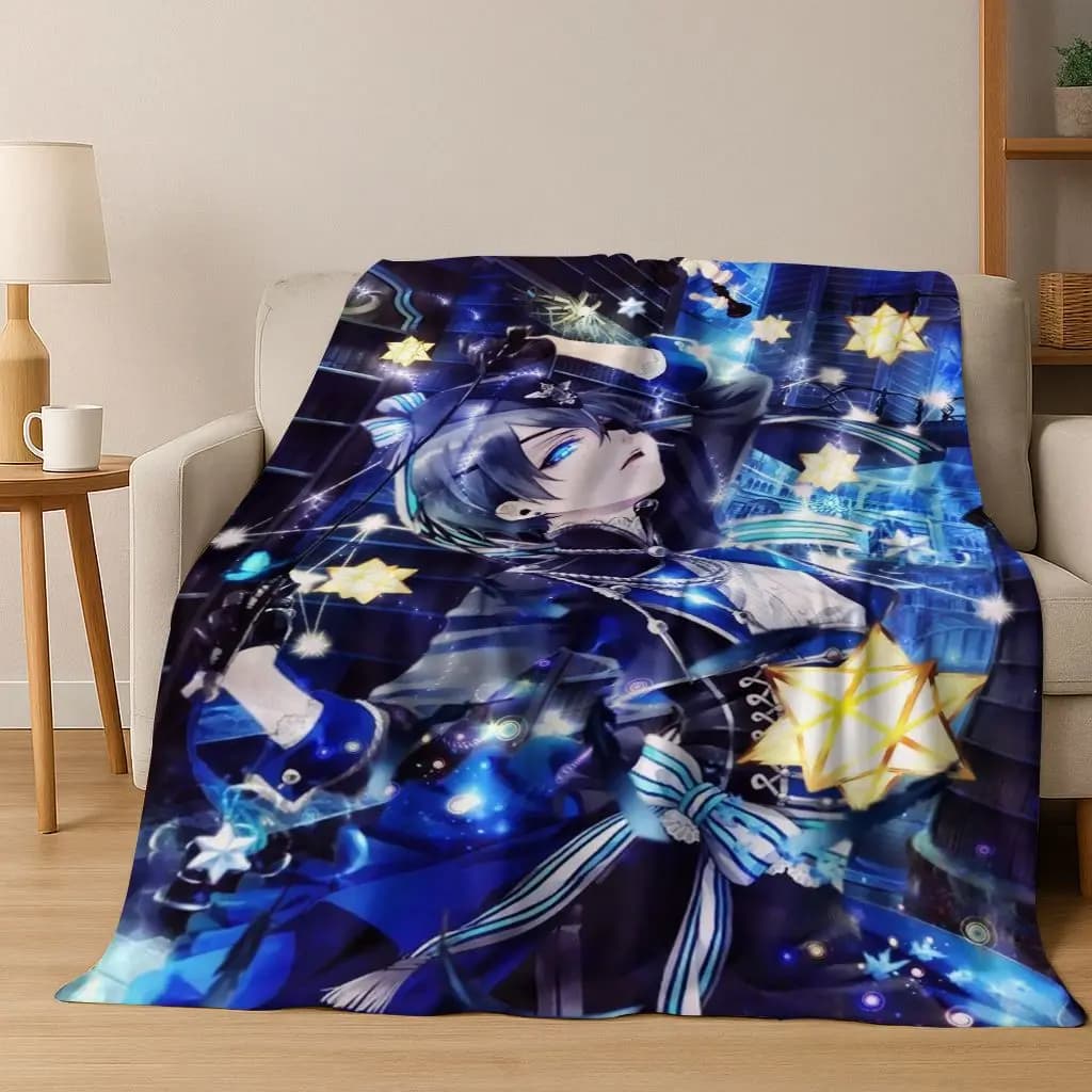 Anime Black Butler Sebastian Ciel Cartoon Coperta di flanella, accogliente coperta morbida per la casa, camera da letto, divano letto, copertura per bambini