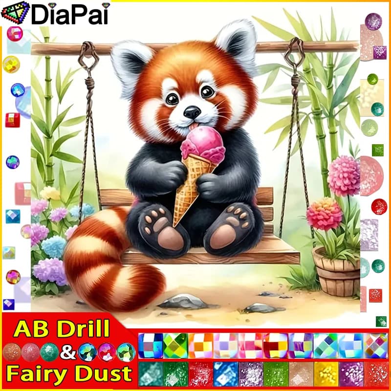 DIAPAI Fairy Dust AB Full Diamond"Raccoon Animals"DIY 5D Diamond Painting Cross Stitch Home Decor Picture Of Rhinestone Handmad