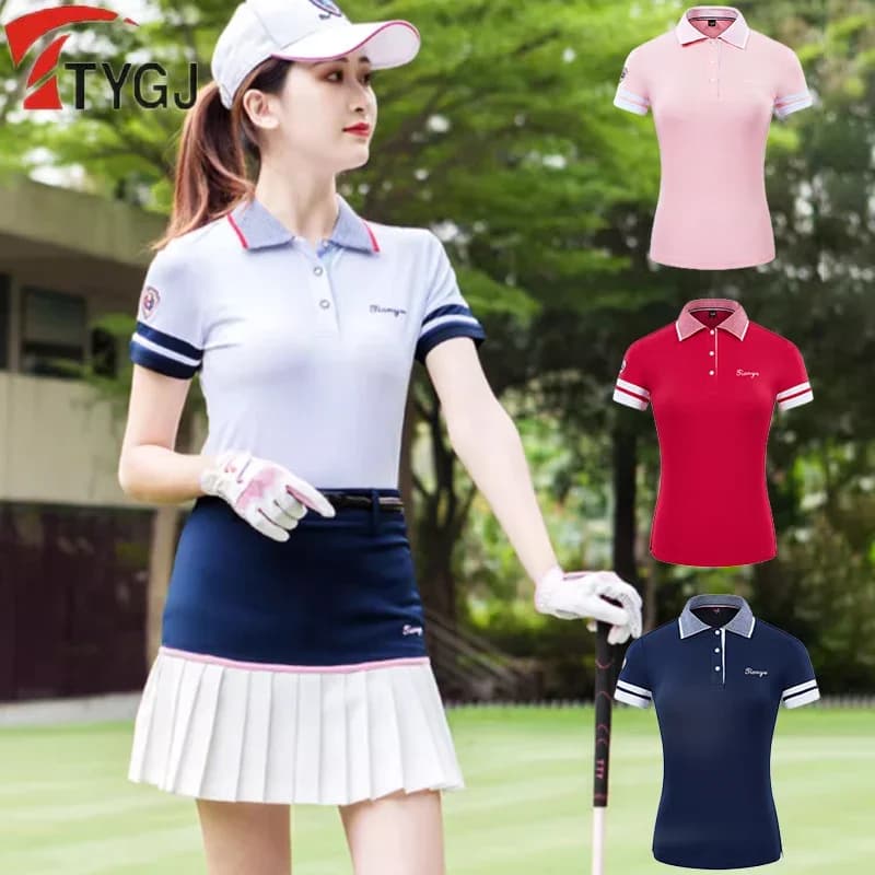 TTYGJ Summer Golf t-Shirt donna Patchwork Stripe Shirt Ladies Turn Down Collar top Girls camicetta sportiva Slim traspirante 4 colori