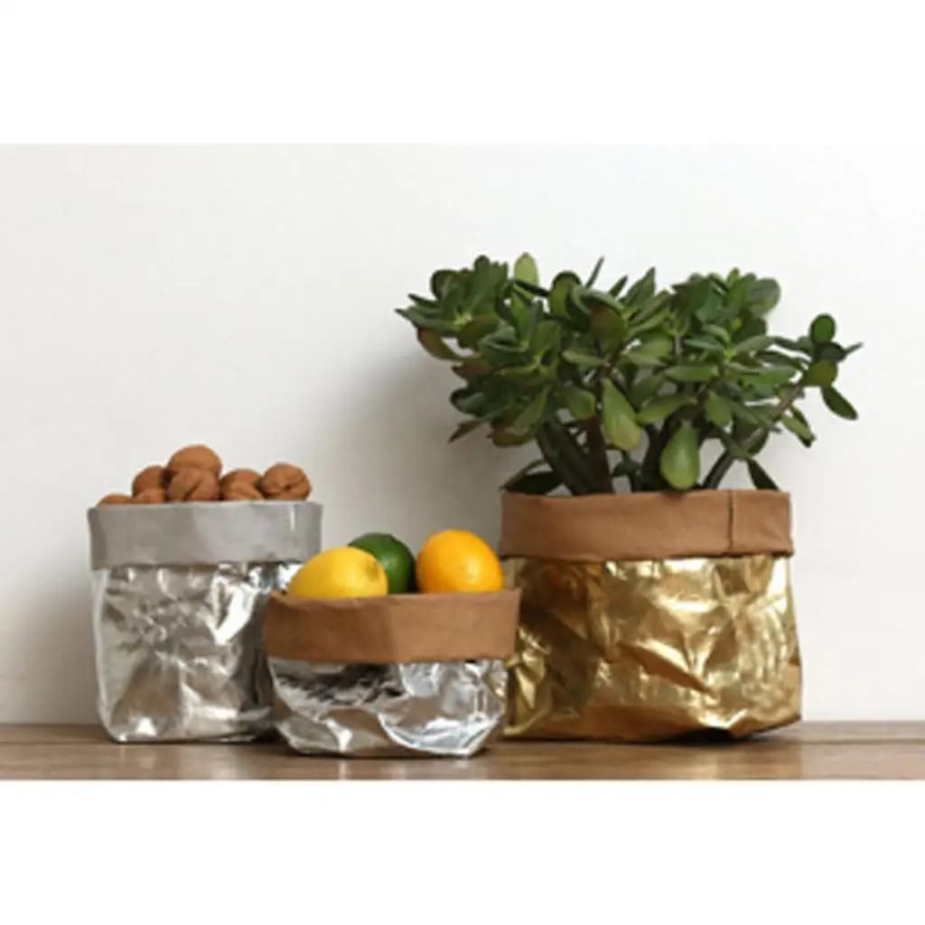 Washable Kraft Paper Bag Plant Flower Pot Cover Reusable Plant Grow Bag Storage Pouch for Home Decor