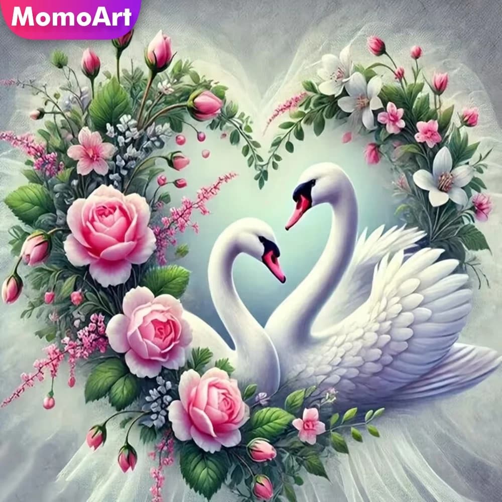 Mosaico di Diamanti Momoart, Cigno, Artigianato, Pittura con Diamanti, Animale Fai-da-Te, Adatto per Principianti, Ricamo Floreale, Decorazione per la Casa