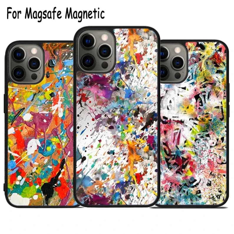 Cover per iPhone con Carica Wireless e Design Pittura a Schizzi su Tela, Compatibile con Magsafe, per iPhone 17 Air 15 16 16e 14 13 11 12 Pro Max Plus