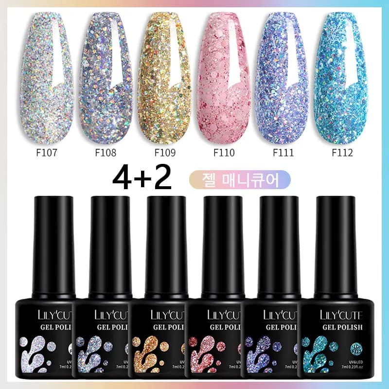 LILYCUTE 7ml 6 pz/set Glitter Gel smalto per unghie Vernis smalto semipermanente Glitter fai da te Nail Art Soak Off LED Gel UV