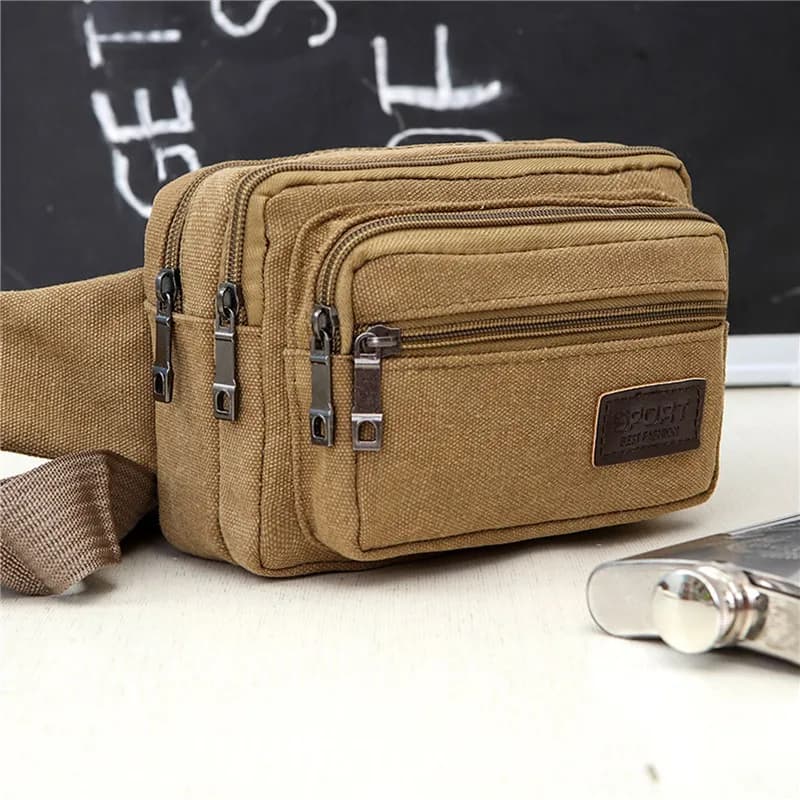 Men Multifunctional Canvas Waist Bag High Capacity Durable Portable Phone Purse Outdoor Sports Travel Utility Fanny Pack