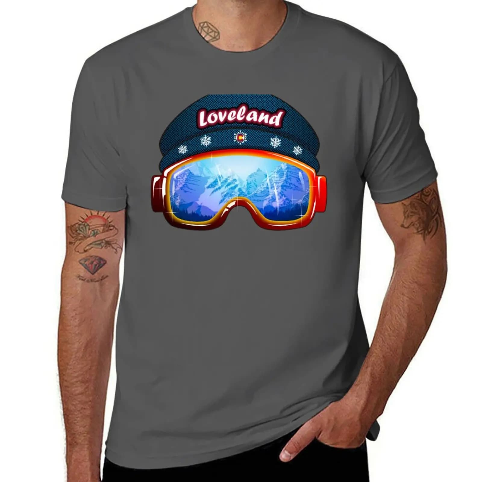 T-shirt con occhiali da sci Loveland Colorado, maglietta casual anti-sbiadimento