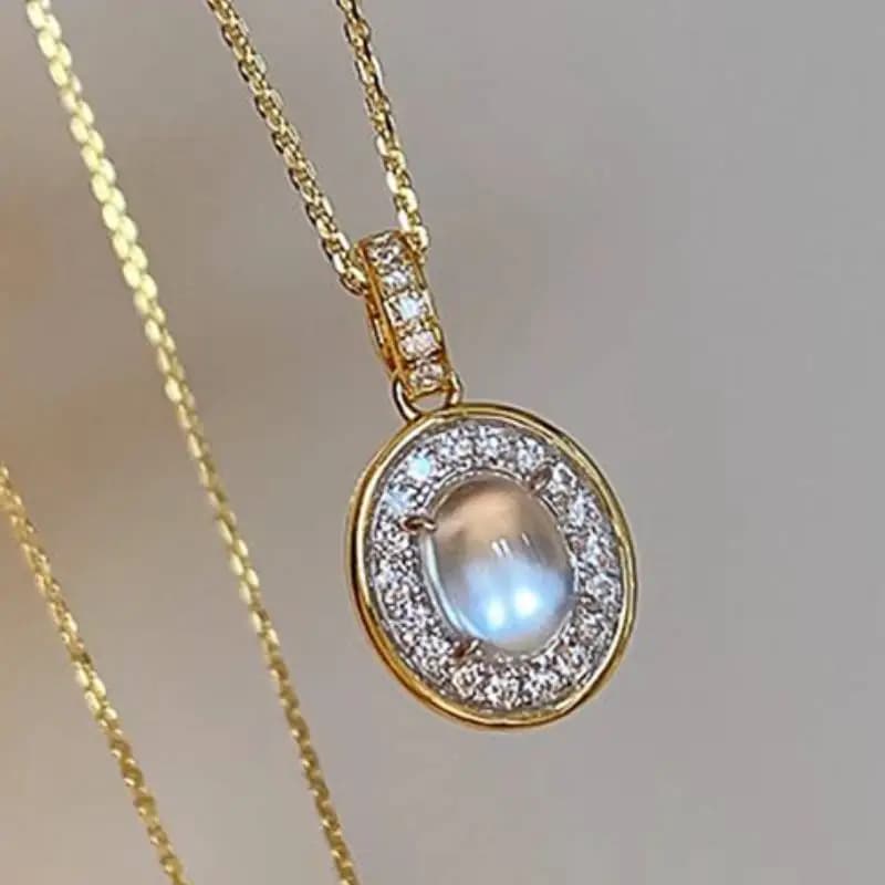 Huitan Gold Color Oval Pendant Necklace for Women Wedding Party Fashion Accessories Inlaid Bright CZ Versatile Luxury Jewelry