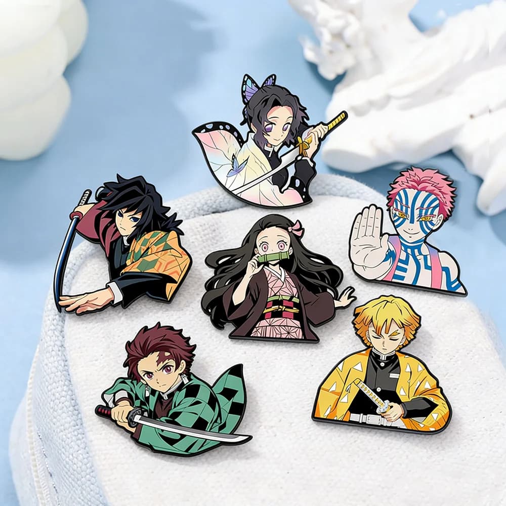 4-6pcs Set Anime Demon Slayer Figure Enamel Pins Character Zenitsu Nezuko Tanjiro Giyuu Metal Brooch Badge Lapel Pins Decoration