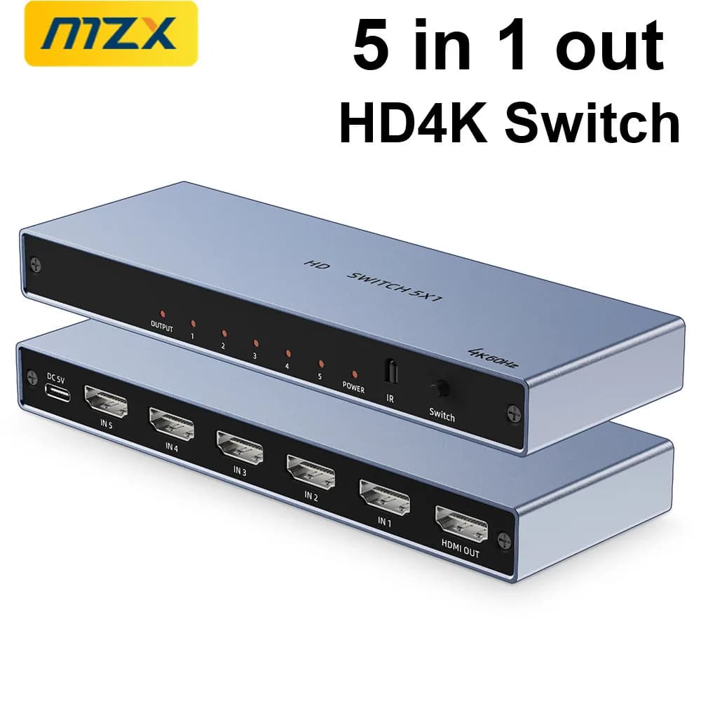 Switch KVM 5-in-1-out 4K HDMI 2.0 Compatibile 60Hz 30Hz 1080P con Telecomando per PC, Computer e Laptop