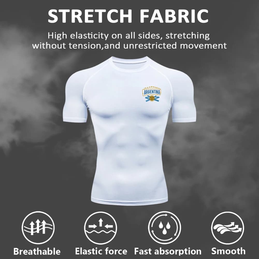 Men's Breathable Quick Drying Compression T-Shirt Stylish Soccer Print Short Sleeve Trendy Casual Sports Top For Everyday Wear