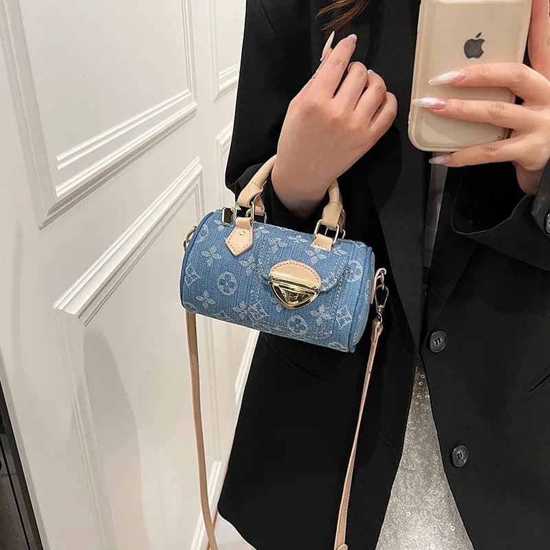 Borsa in denim Borsa a tracolla versatile in nuovo stile straniero da donna Borsa a cilindro portatile alla moda