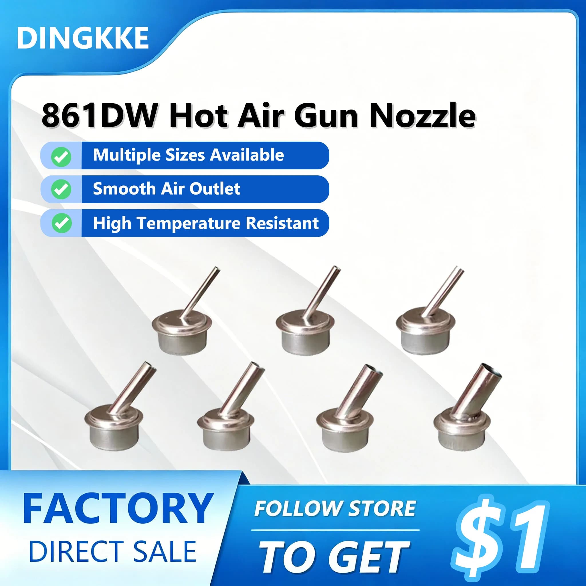 861DW Rework Station Replacement Hot Air Gun Nozzle Sleeves Mouth 45 Degree Curved Angle Heat Gun Nozzle Welding tool