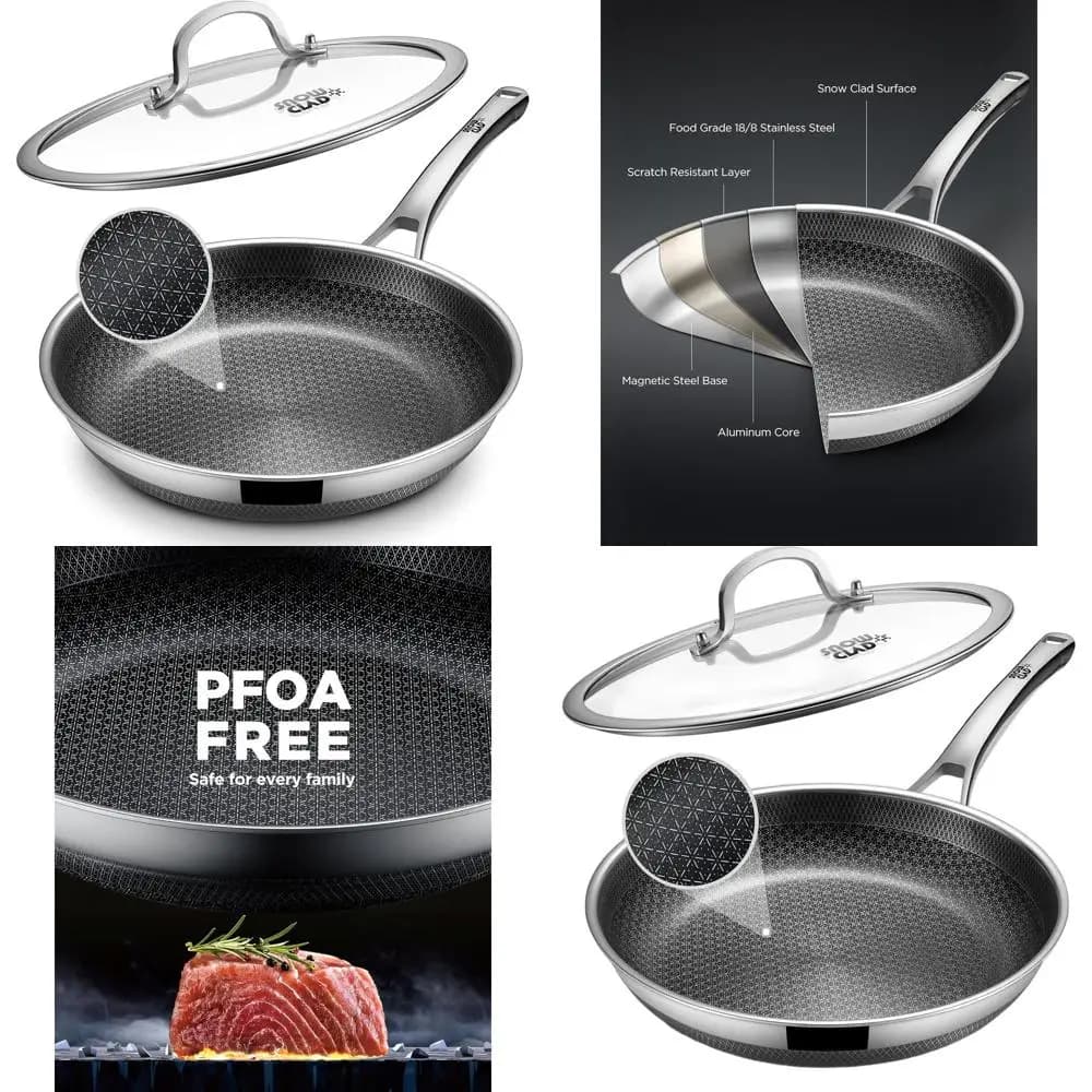 Anti-adhesive 12-inch Hybrid Plate with Cover, Stainless Steel, Dishwasher Washable and Fitted Oven, Compatible with Induction, PFOA-free Pot