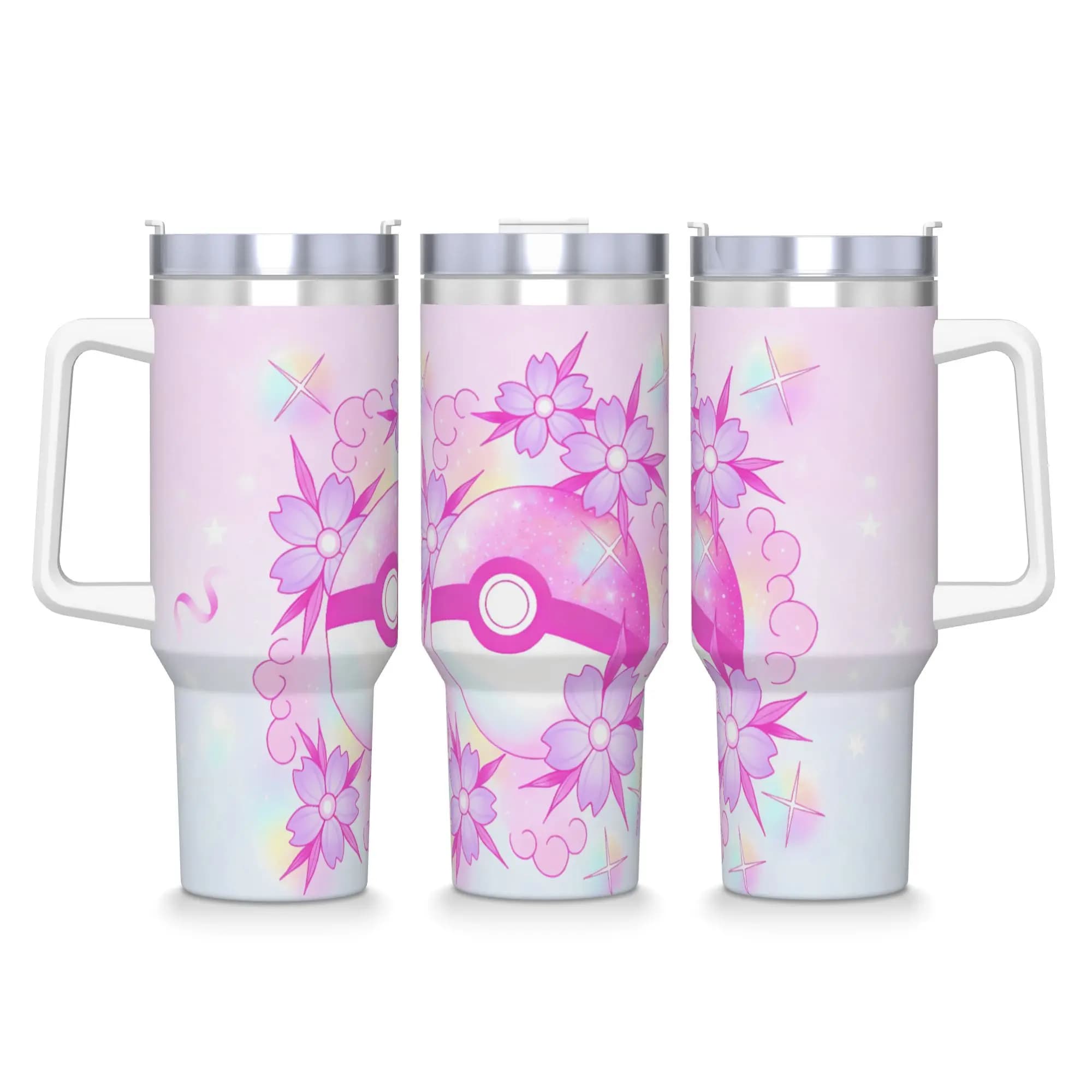 Tumbler in Acciaio Inox Jigglypuff, Tazza da Viaggio Carina con Disegni Cartoon, con Cannucce e Coperchio, 40oz, Tazza per Auto, Bottiglia per Bevande Fredde