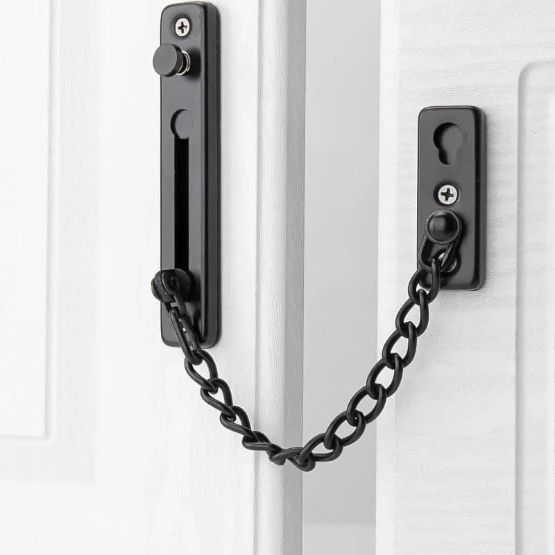 Door chain lock, chain protection device, screw accessory component