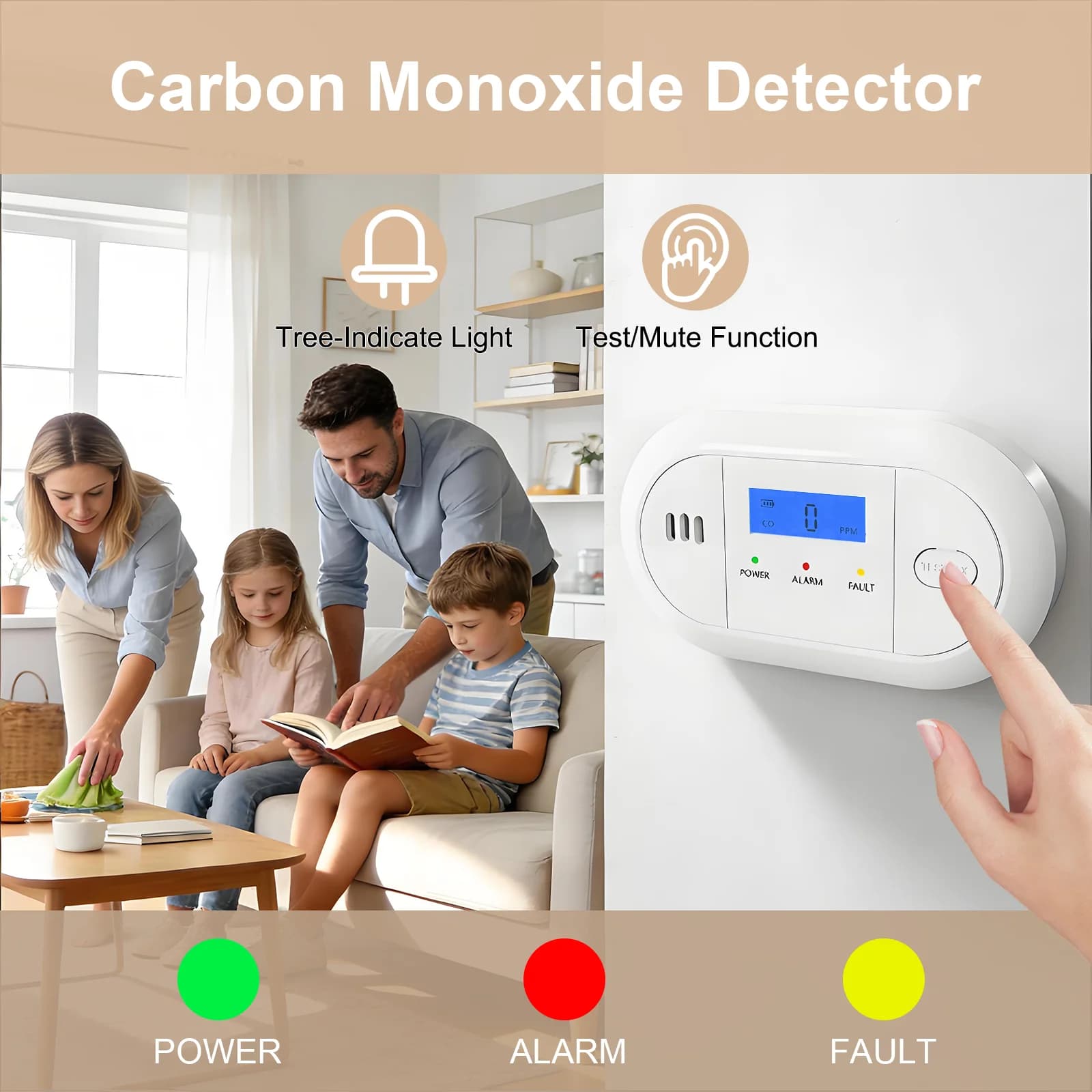 PGST Carbon Monoxide Detector 85dB Siren LCD Display CO Gas Monitor for Home Security Alarm