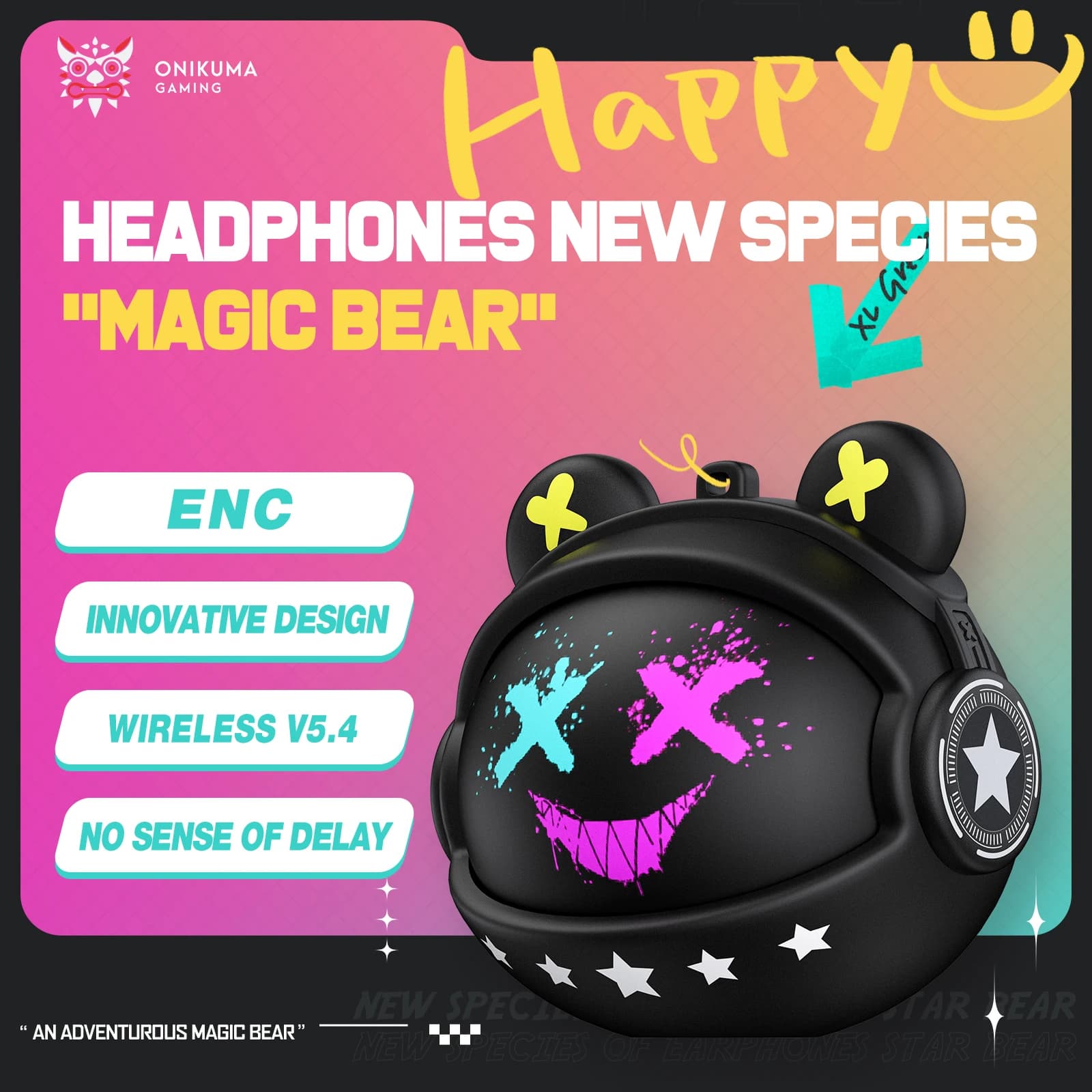 ONIKUMA TX603 True Wireless Bluetooth Earbuds ENC Noise Cancelling 13mm Stereo Cute Bear Pendant Headphones for Mobile Gaming