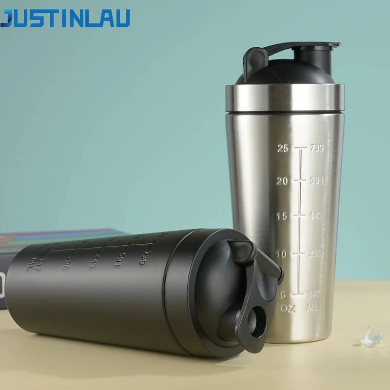 JUSTINLAU Shaker for Stainless Steel Protein 304 with Free Scale for Gym, Fitness, Sport, Protective Blends and Water
