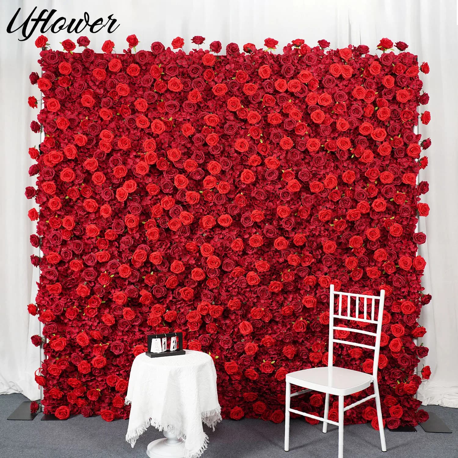 Uflower Red Burgundy Rose 5D Flower Walls Wedding Backdrop Decor Curtain Hanging Fabric Floral Wall Event Banquet Party Props