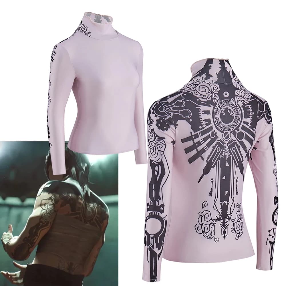 Costume Cosplay Arcane Vi Sexy da Donna, Top Aderente con Stampa Tatuaggio, Travestimento da Guerriera per Halloween, Carnevale, Feste, Yoga e Sport