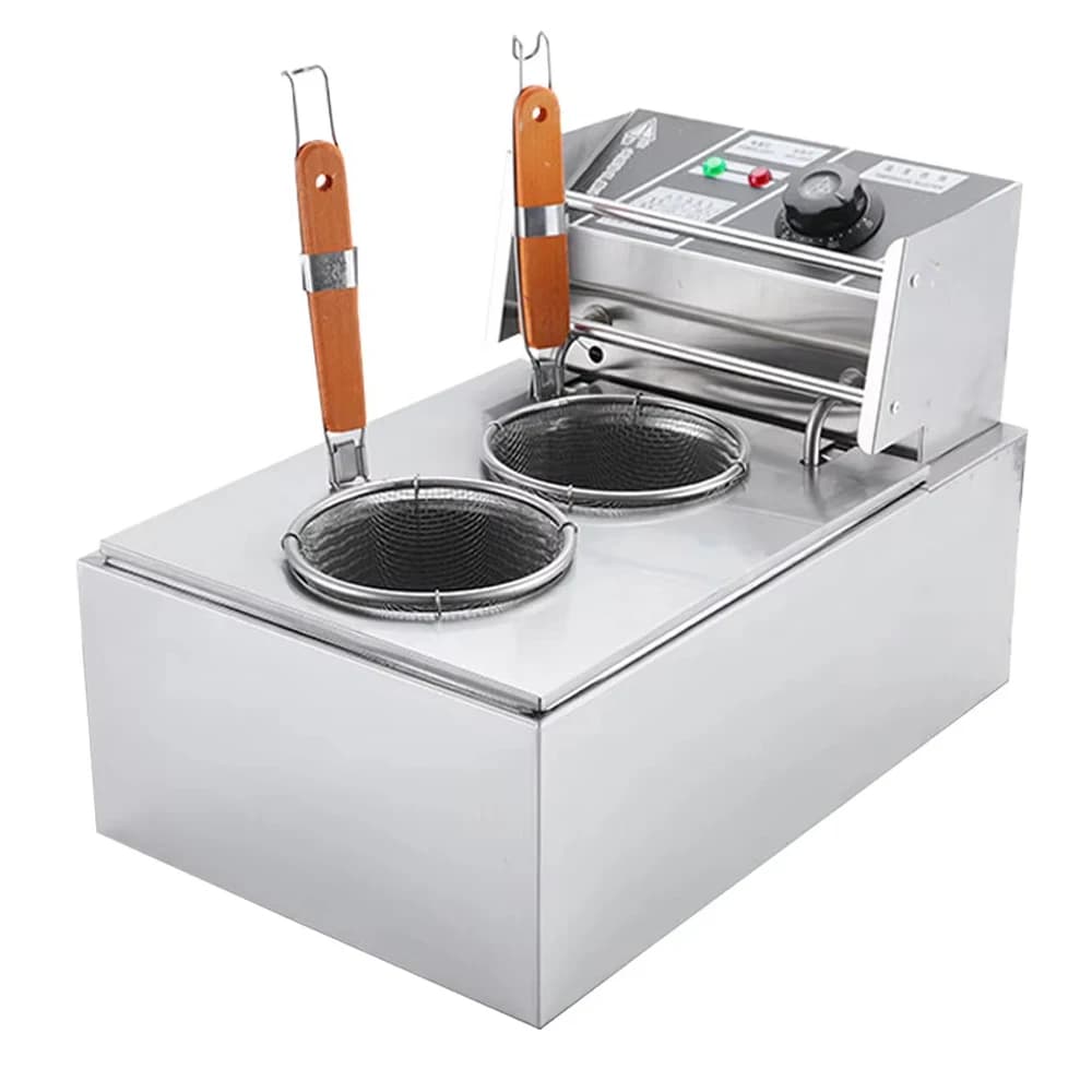 XEOLEO Fornello per pasta commerciale da 6 litri Attrezzatura per fornello elettrico per noodle Stufa a cestelli doppi in acciaio inossidabile da 2500 W