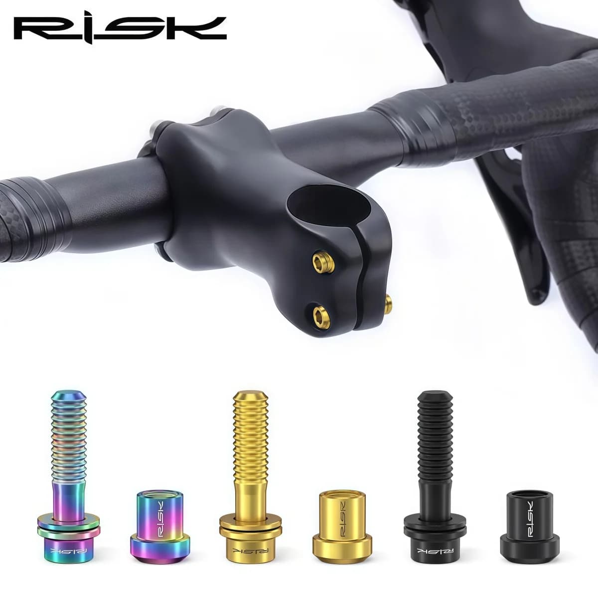 RISK Titanium Stem Locking Bolts & Nuts For Road Bike Carbon Integrated Handlebar – M6x18mm/M6x20mm Rainbow/Gold/Titanium/Black