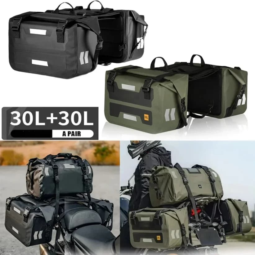60L Motorcycle Tail Seat Bag Saddle Bags Side Storage Luggage Universal