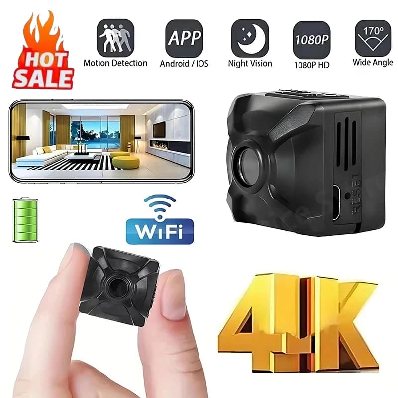 Mini Telecamera Wireless X5 2K HD con Monitoraggio Remoto WiFi, Batteria Ricaricabile, Rilevamento Movimento, Visione Notturna Portatile