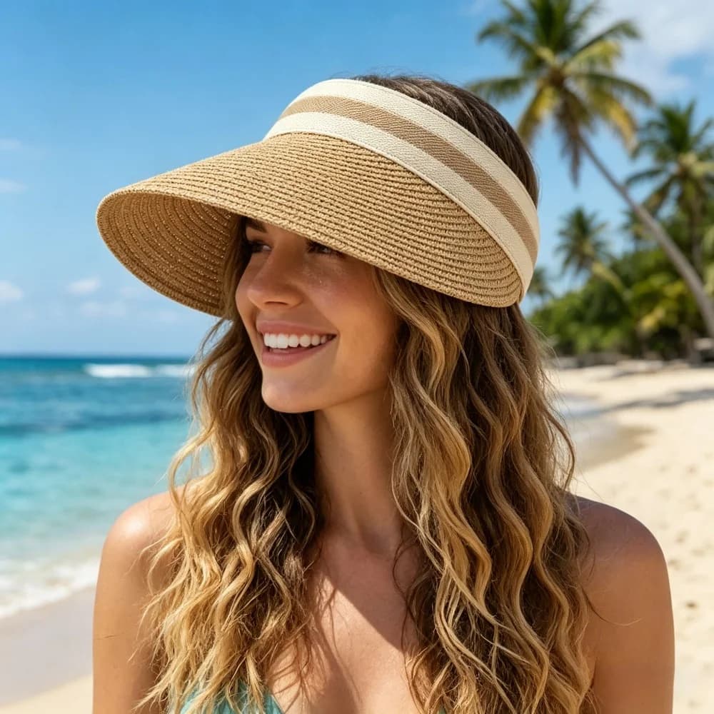 Sun Hat Straw Empty Top Big Brim Breathable Cap 1Pcs Women Seaside Vacation Light Soft Skin Friendly
