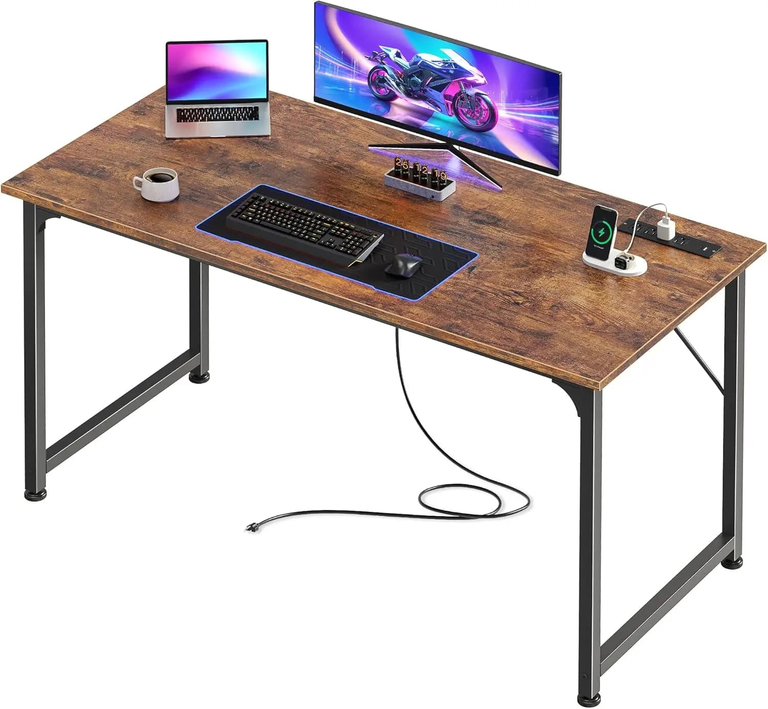 Scrivania da Ufficio 47x20 Pollici con Prese di Corrente e Porta USB-C, Grande Tavolo da Gaming per Casa, Ufficio, Studio, Camera da Letto