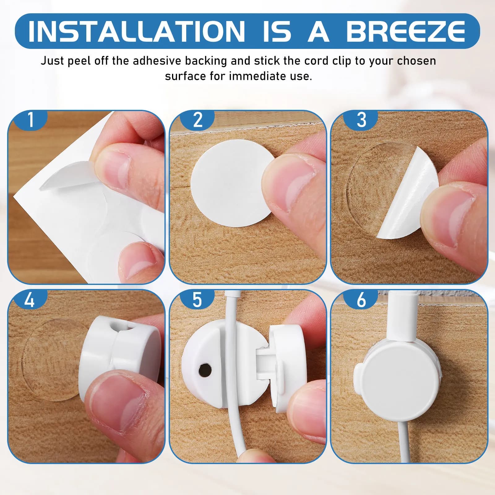 Set di 6 Organizzatori per Cavi, Clip Magnetiche Adesive per Gestione Cavi, Supporto per Cavi di Ricarica per Casa e Ufficio