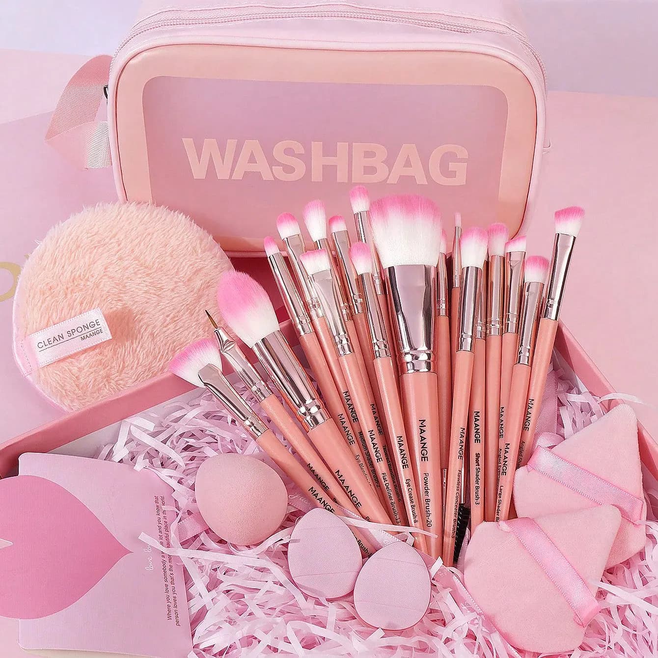 MAANGE 27PCS Makeup Tools Kit 20PCS Background Corrector Umbrella Makeup Brush Cosmetic Makeup Sponge for Valentine's Day Removal