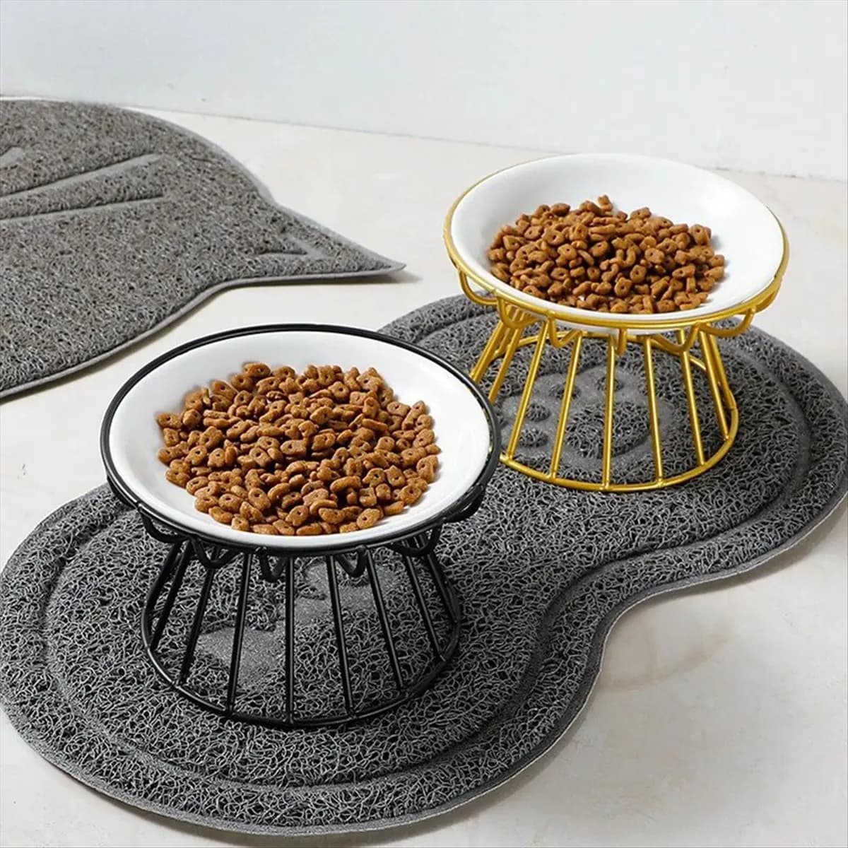 REST Supporto per ciotola per animali domestici, supporto alto per ciotola per gatti nordico, supporto per ciotola, spondilosi cervicale e ciotola per cibo per gatti antiribaltamento Oro